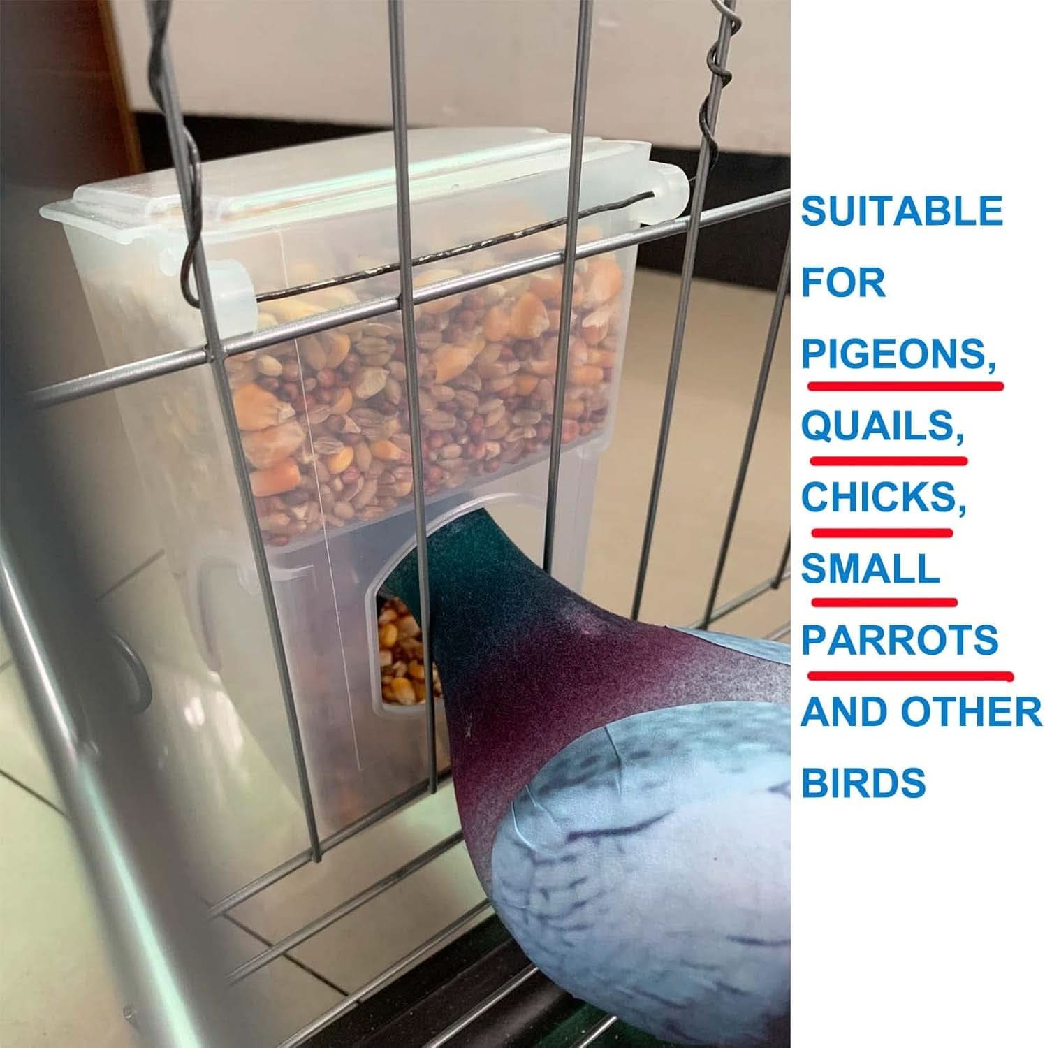 Automatic Bird Feeder for Pigeons, Parrots, Parakeets, Canaries, Cockatiels, and Finches - Cage Accessories and Supplies