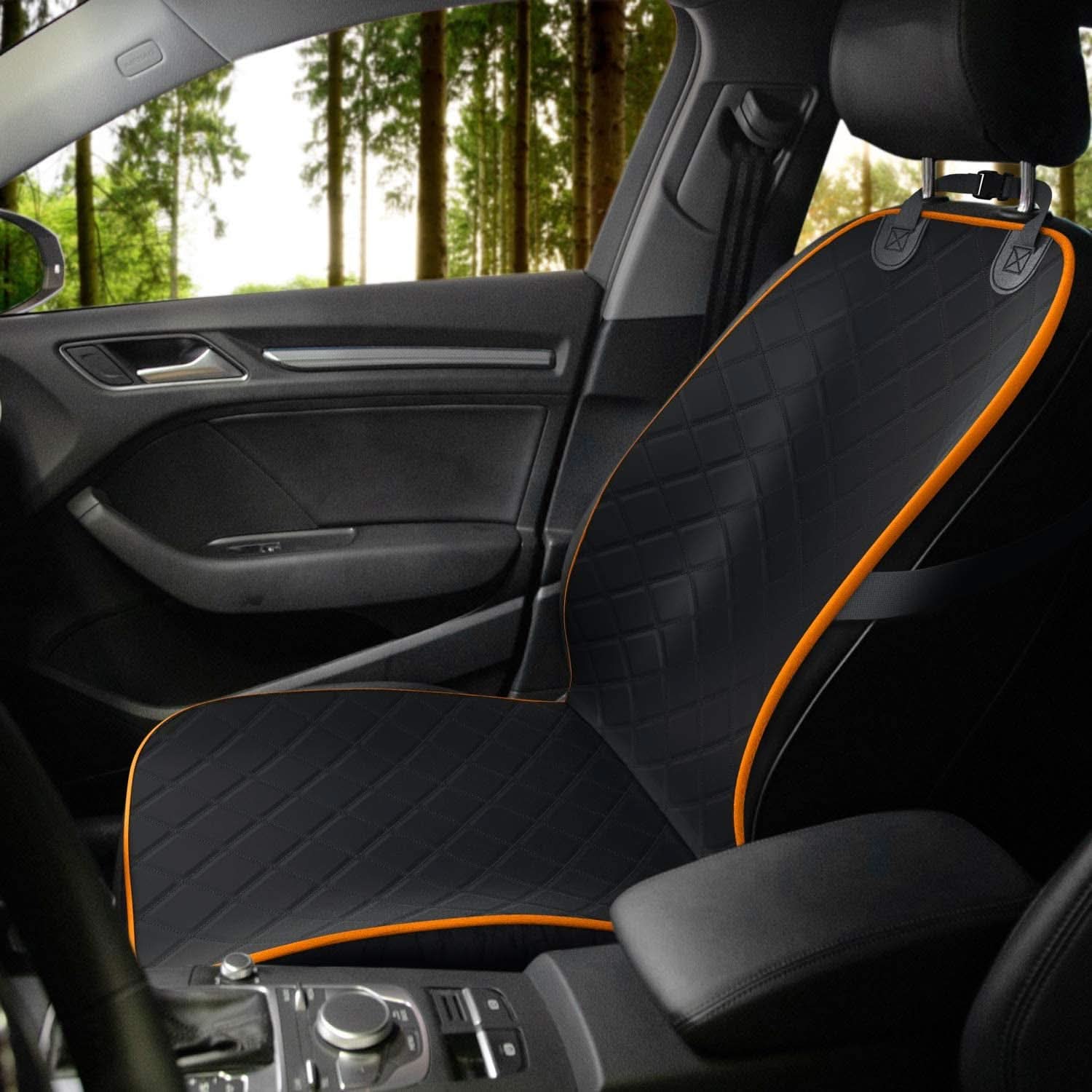 Waterproof Dog Car Seat Cover - Universal Front Seat Protector for SUVs, Trucks, and Sedans - Pet Safety Travel Comfort System in Orange