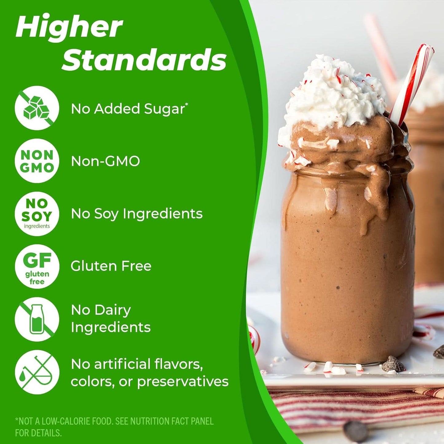 Organic Vegan Protein Powder - Peppermint Hot Cocoa Holiday Flavor, 21g Plant Protein, 5g Prebiotic Fiber, Lactose-Free, No Added Sugar, Non-GMO, Ideal for Shakes & Smoothies, 1.02 lb
