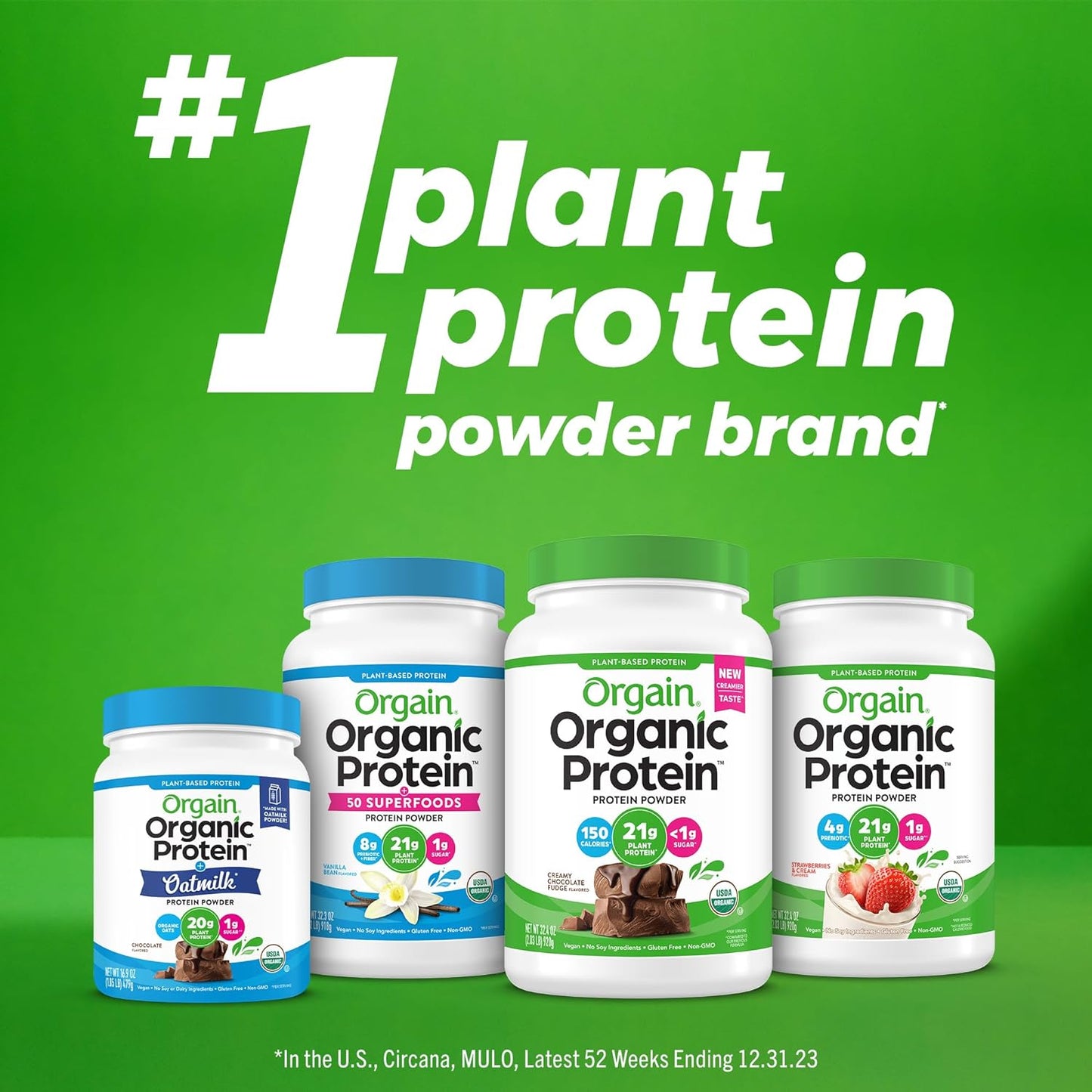Organic Vegan Protein Powder - Peppermint Hot Cocoa Holiday Flavor, 21g Plant Protein, 5g Prebiotic Fiber, Lactose-Free, No Added Sugar, Non-GMO, Ideal for Shakes & Smoothies, 1.02 lb