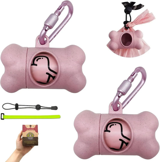 Dog Waste Bag Dispenser with Leak-Proof Scented Bags and Secure Carabiner - Includes 2 Holders and 30 Bags (Pink)