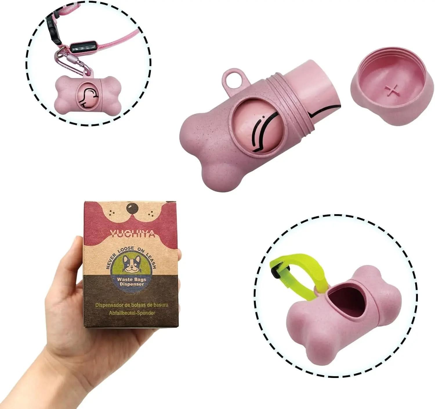 Dog Waste Bag Dispenser with Leak-Proof Scented Bags and Secure Carabiner - Includes 2 Holders and 30 Bags (Pink)
