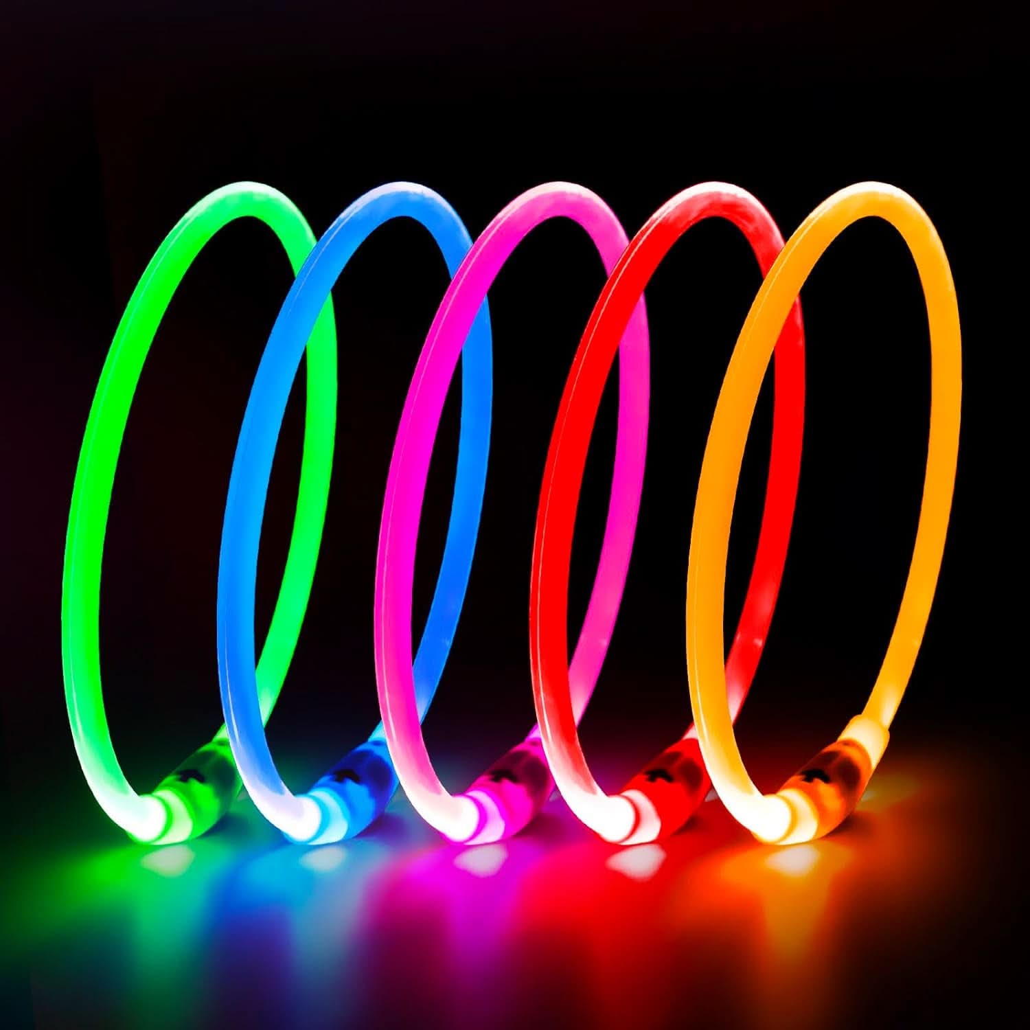 USB Rechargeable LED Dog Collar - Waterproof Glow-in-the-Dark Necklace for Nighttime Walks (Pink)
