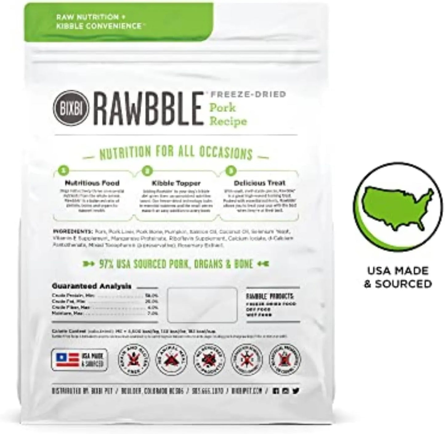 Rawbble Freeze-Dried Pork Recipe Dog Food, 26 Oz - 97% Meat and Organs, No Fillers - Versatile Raw Dog Food for Meals, Treats, or Food Toppers - Crafted in Small Batches in the USA