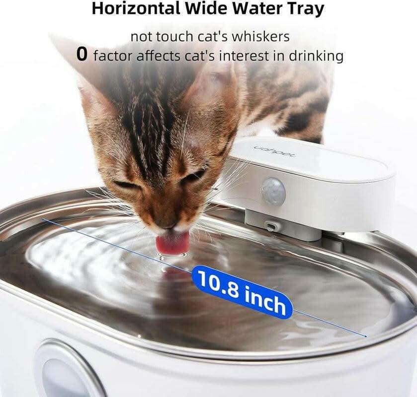 Uahpet Stainless Steel Wireless Cat Water Fountain Pro, Cordless Battery-Operated Pet Water Dispenser for Dog Rabbit, Easy to Clean 67Oz/2L