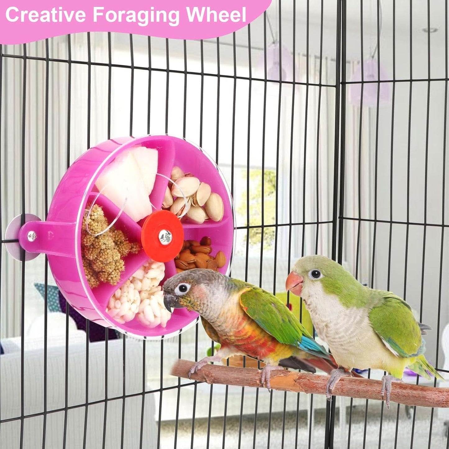 Bird Creative Foraging System Rotating Seed Ball Training Toy for Small to Medium Parrots, Parakeets, Cockatiels, and Conures (Purple)