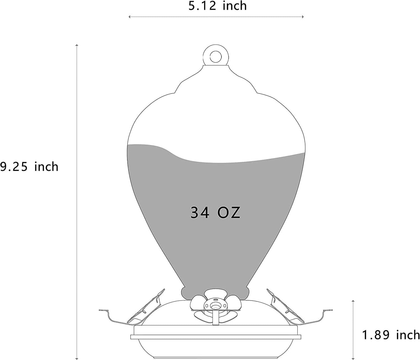 Hand-Blown Glass Hummingbird Feeder, 34 oz with Ant Moat Hooks - Ideal for Outdoor Garden and Patio Decor (Rainbow)