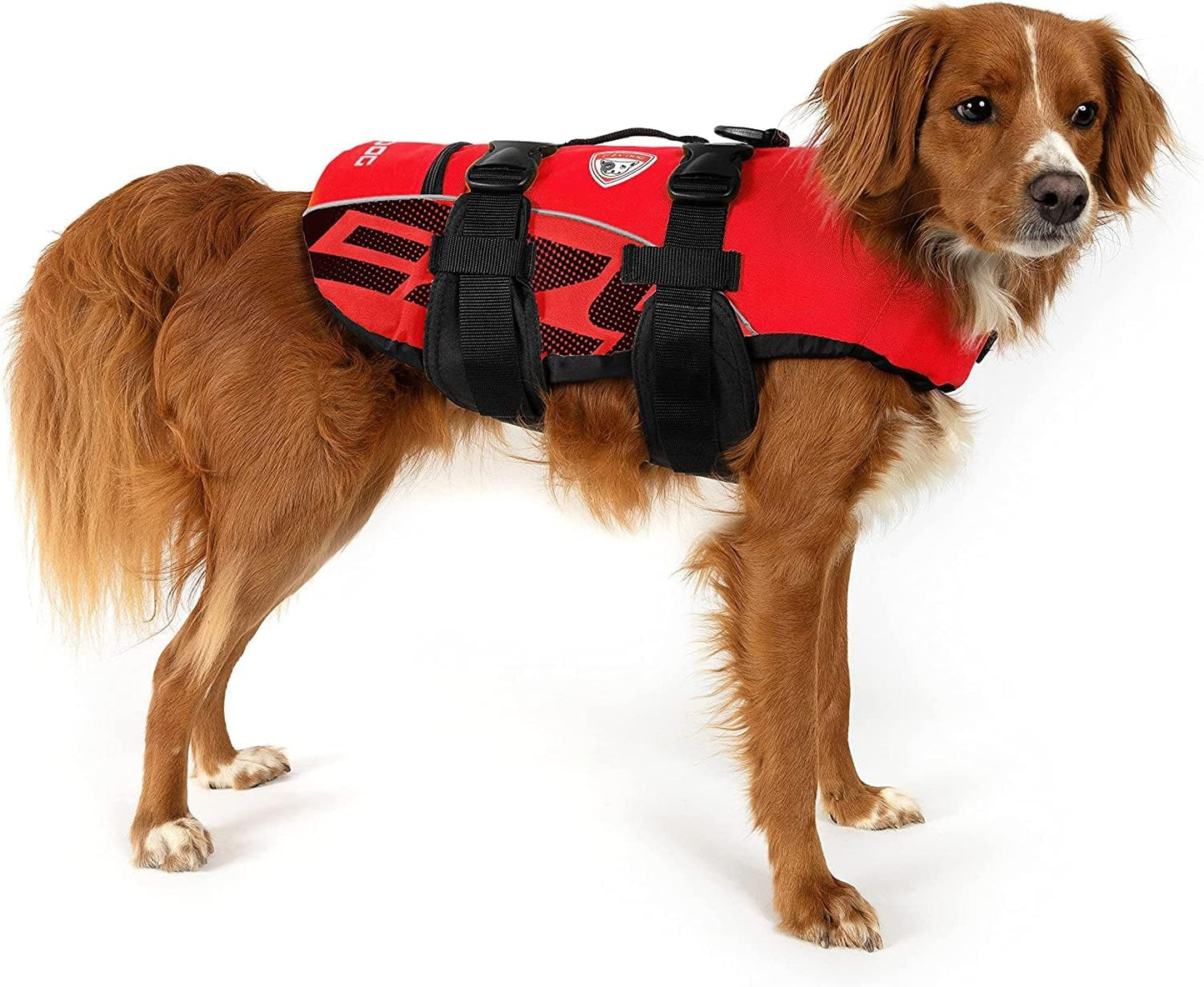 DFD Dog Life Jacket - Adjustable Safety Vest with Reflective Trim and Durable Grab Handle - Enhanced Flotation for Small Dogs - Red