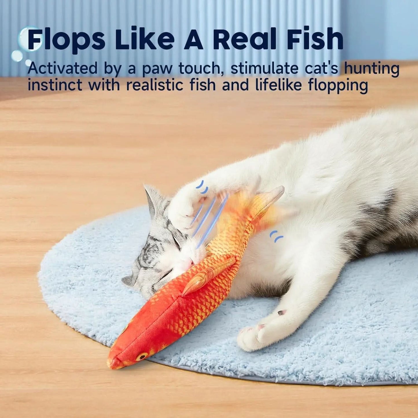 Interactive Flopping Fish Cat Toy with Silvervine and Catnip - Motion-Activated Kicker for Cats and Small Dogs, 10.5