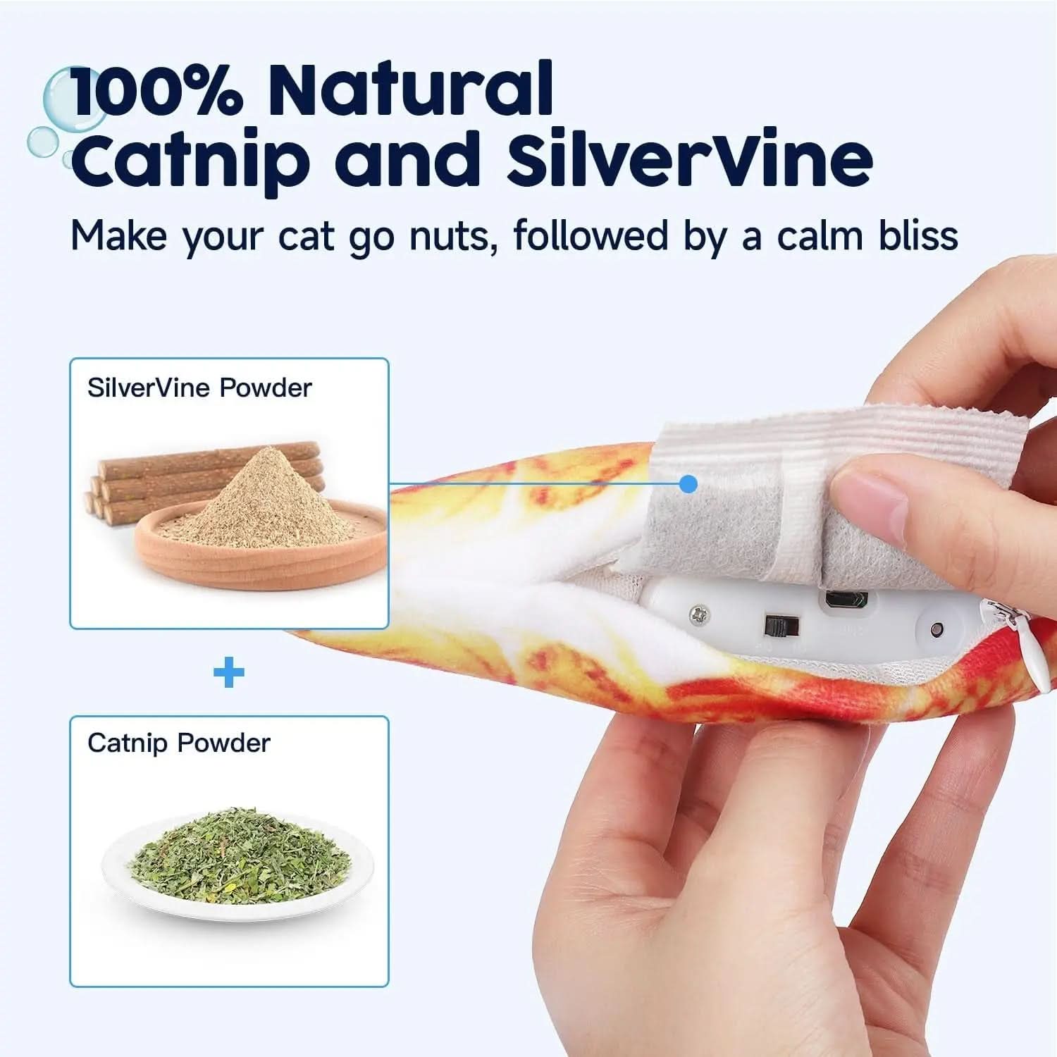 Interactive Flopping Fish Cat Toy with Silvervine and Catnip - Motion-Activated Kicker for Cats and Small Dogs, 10.5