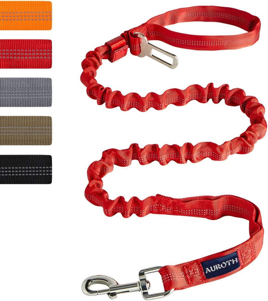 Premium Heavy-Duty Bungee Dog Leash for Large Breeds, Shock Absorbing No-Pull Design with Car Seat Belt, Dual Padded Handles, Available in 4.5ft and 6ft Lengths, Red