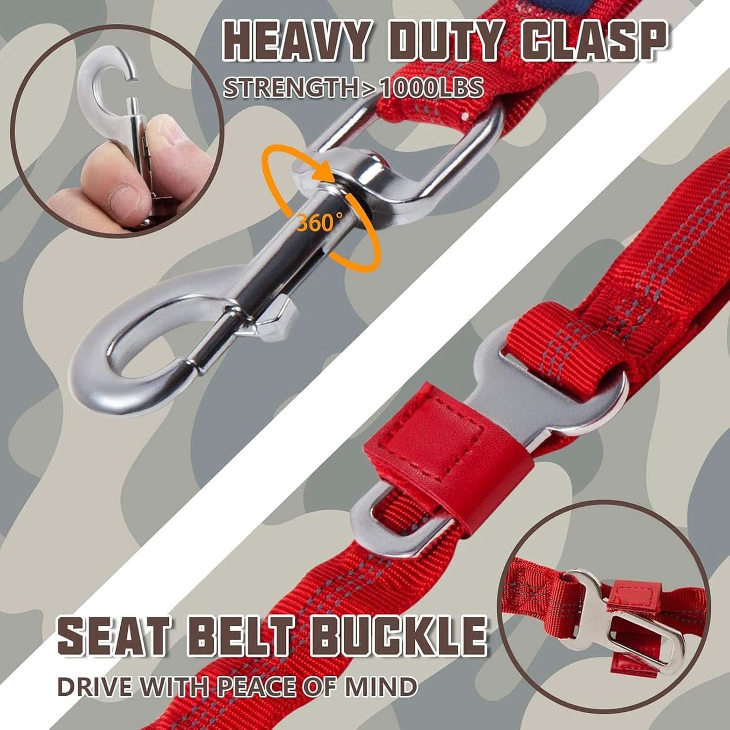 Premium Heavy-Duty Bungee Dog Leash for Large Breeds, Shock Absorbing No-Pull Design with Car Seat Belt, Dual Padded Handles, Available in 4.5ft and 6ft Lengths, Red