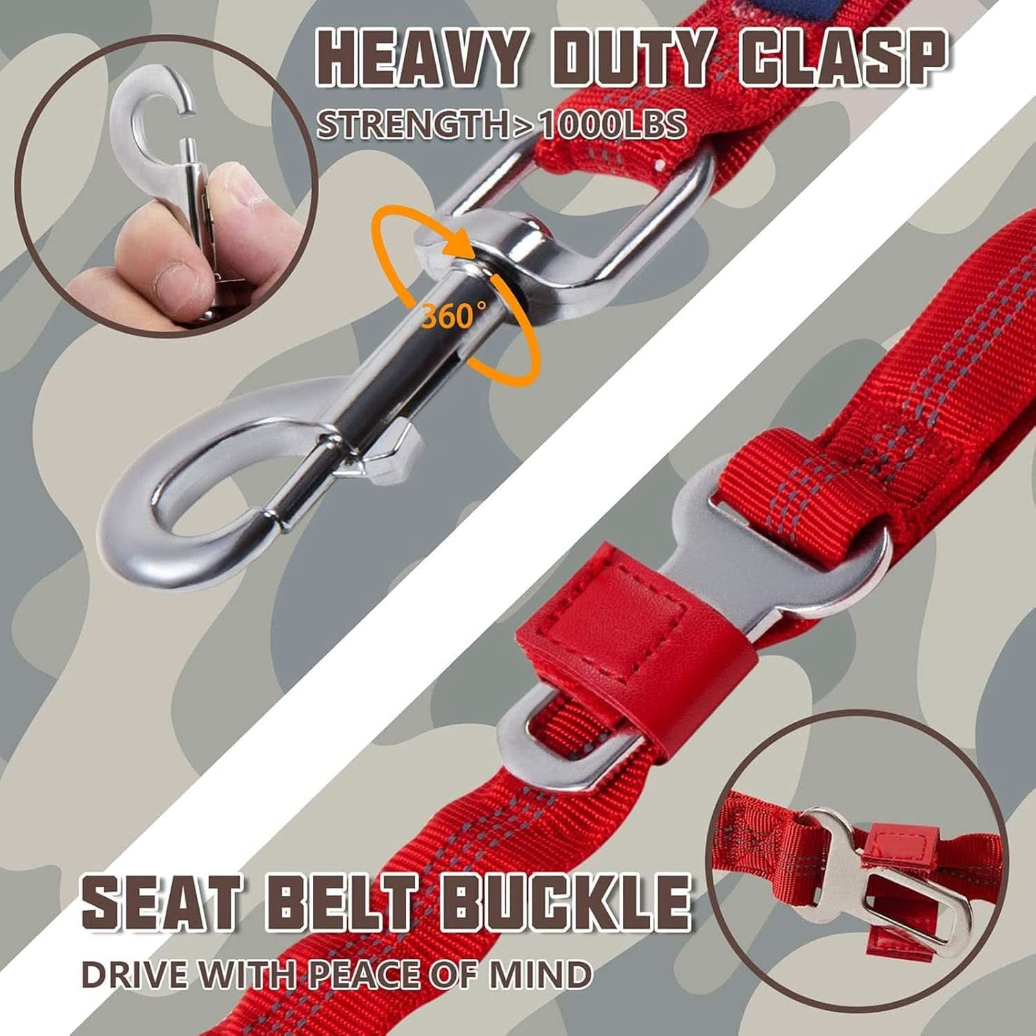 Premium Heavy-Duty Bungee Dog Leash for Large Breeds, Shock Absorbing No-Pull Design with Car Seat Belt, Dual Padded Handles, Available in 4.5ft and 6ft Lengths, Red