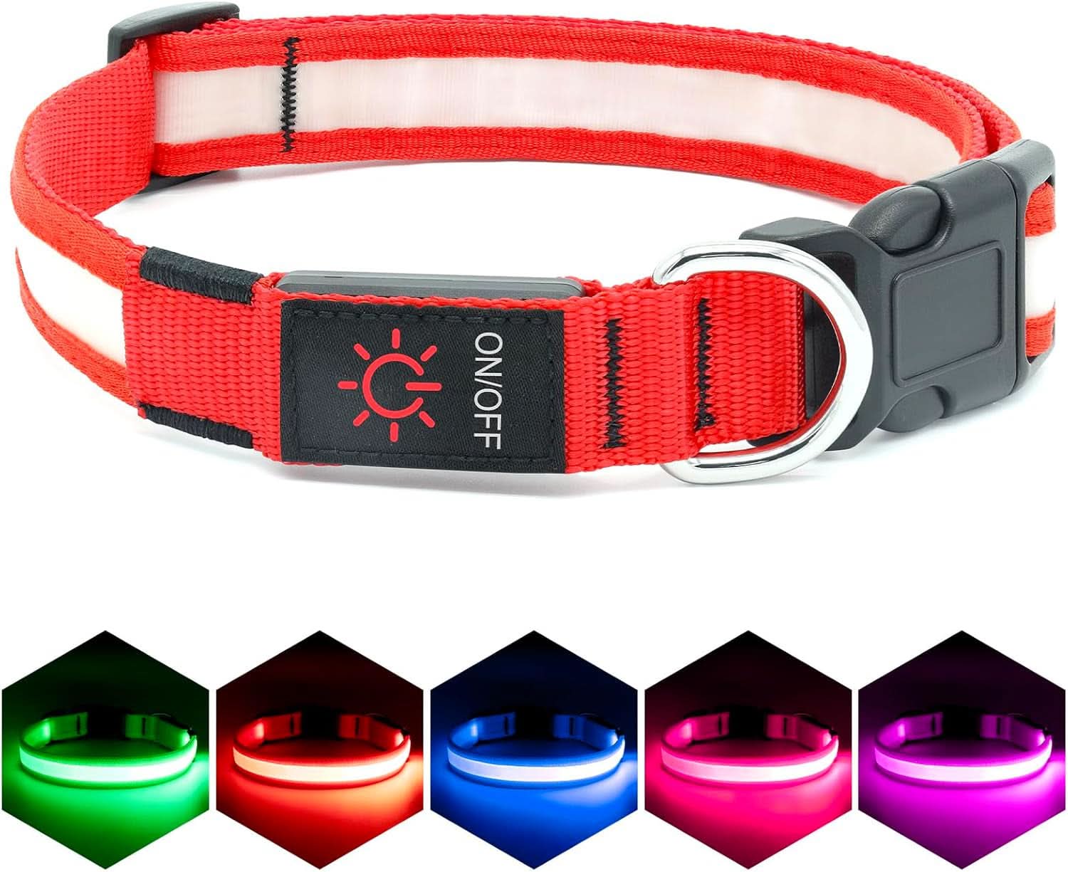 Adjustable LED Dog Collar - USB Rechargeable, Super Bright Safety Light for Enhanced Visibility (Small, Red)