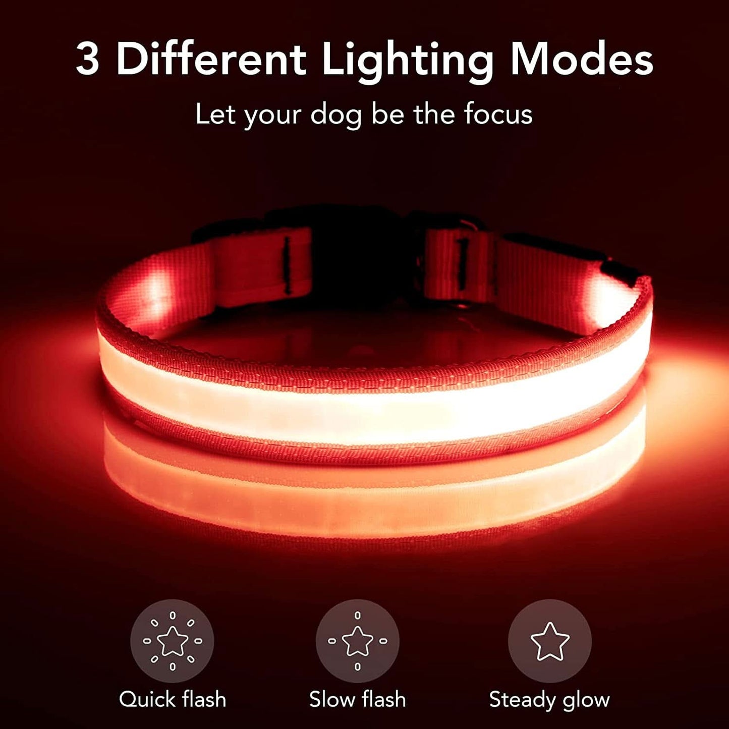 Adjustable LED Dog Collar - USB Rechargeable, Super Bright Safety Light for Enhanced Visibility (Small, Red)