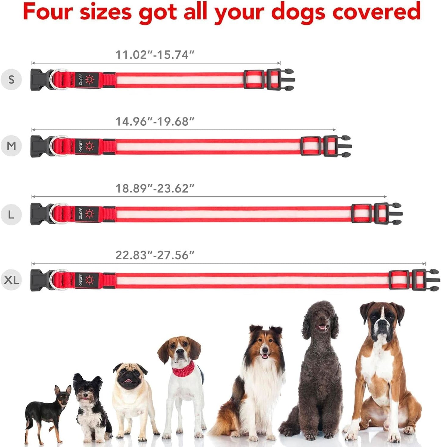 Adjustable LED Dog Collar - USB Rechargeable, Super Bright Safety Light for Enhanced Visibility (Small, Red)