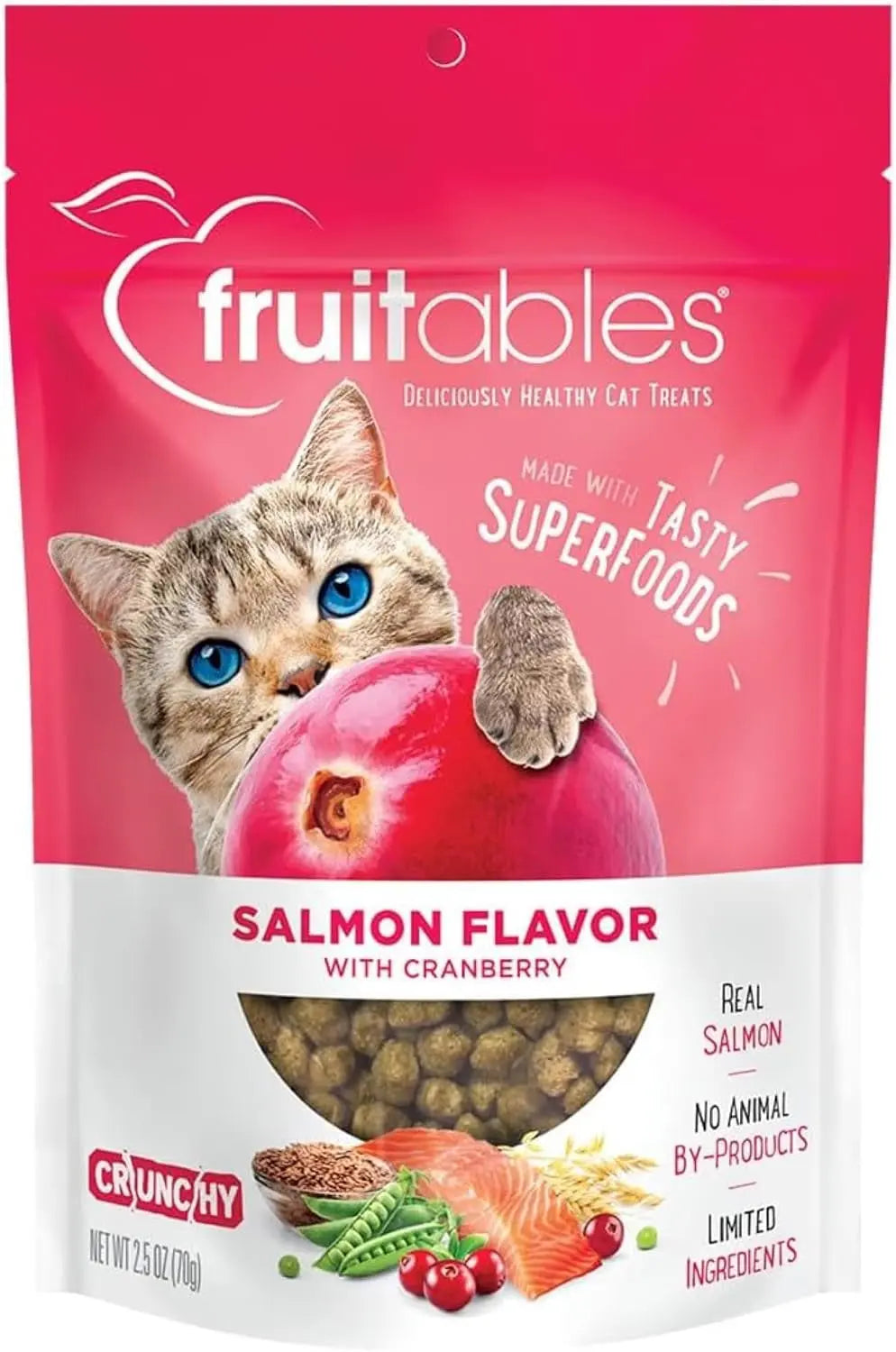 Crunchy Cat Treats - Healthy Low-Calorie Protein Snack with Real Salmon and Cranberry - 2.5 Ounces - Wheat, Corn, and Soy Free