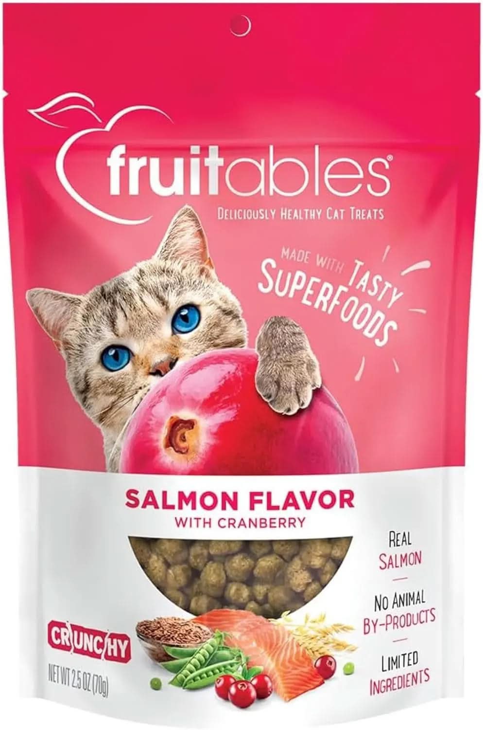 Crunchy Cat Treats - Healthy Low-Calorie Protein Snack with Real Salmon and Cranberry - 2.5 Ounces - Wheat, Corn, and Soy Free