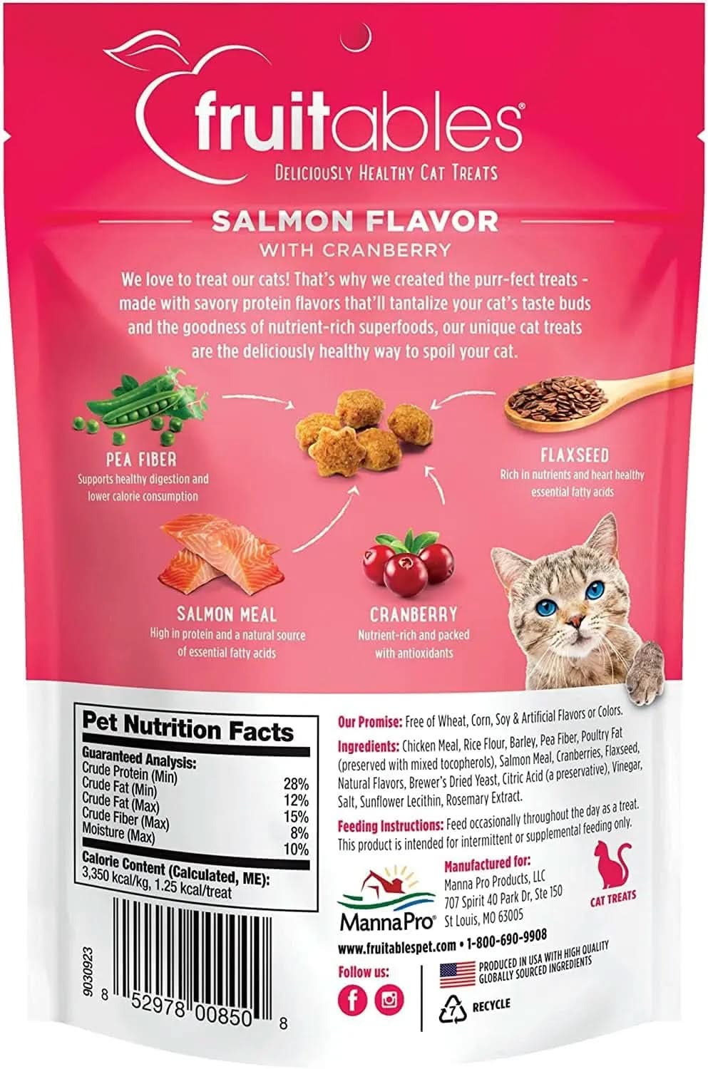 Crunchy Cat Treats - Healthy Low-Calorie Protein Snack with Real Salmon and Cranberry - 2.5 Ounces - Wheat, Corn, and Soy Free