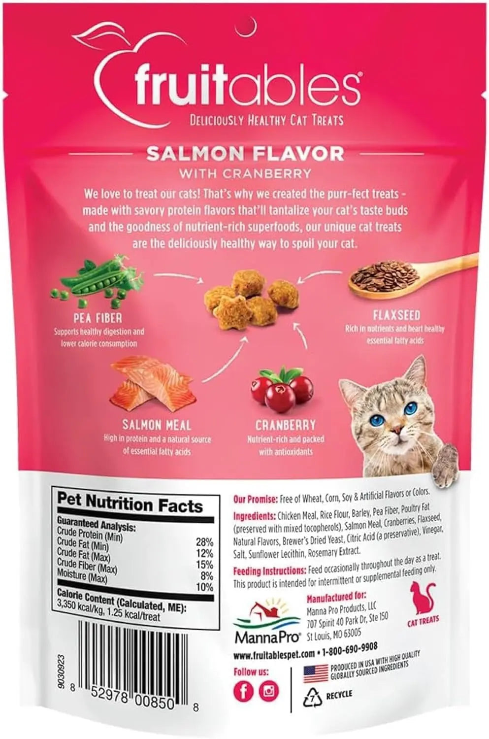 Crunchy Cat Treats - Healthy Low-Calorie Protein Snack with Real Salmon and Cranberry - 2.5 Ounces - Wheat, Corn, and Soy Free