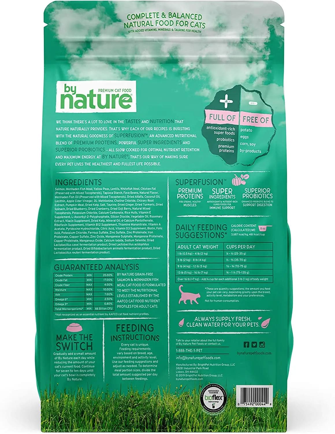 Grain-Free Dry Cat Food with Superfood Ingredients for Food Sensitivities and Immune Health, Salmon and Menhaden Fish Meal Recipe, 11 lb Bag, Made in the USA