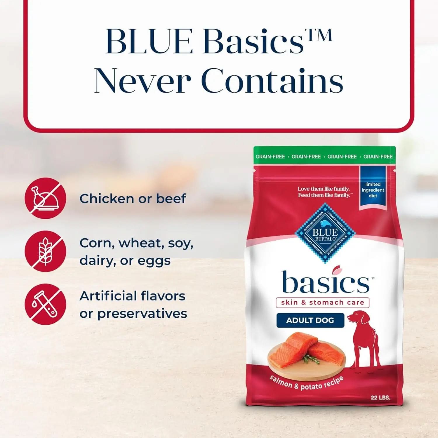 Basics Grain-Free Adult Dog Food, Limited Ingredient Diet, Salmon Recipe, 22 lb Bag