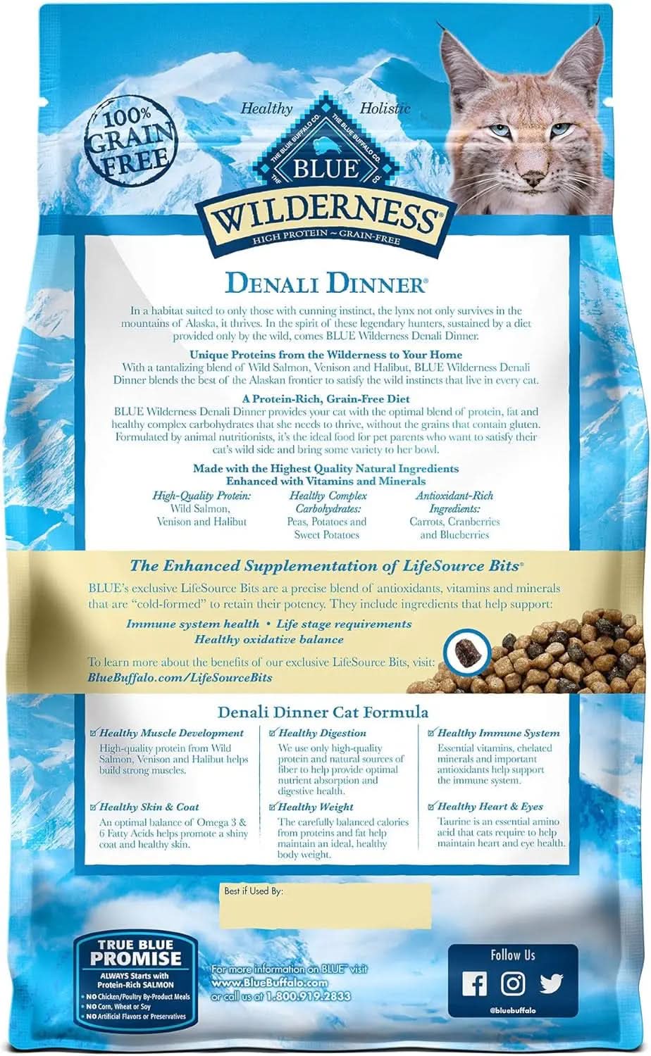 Wilderness High Protein Natural Adult Dry Cat Food, Denali Dinner with Wild Salmon, Venision, and Halibut, 4 lb