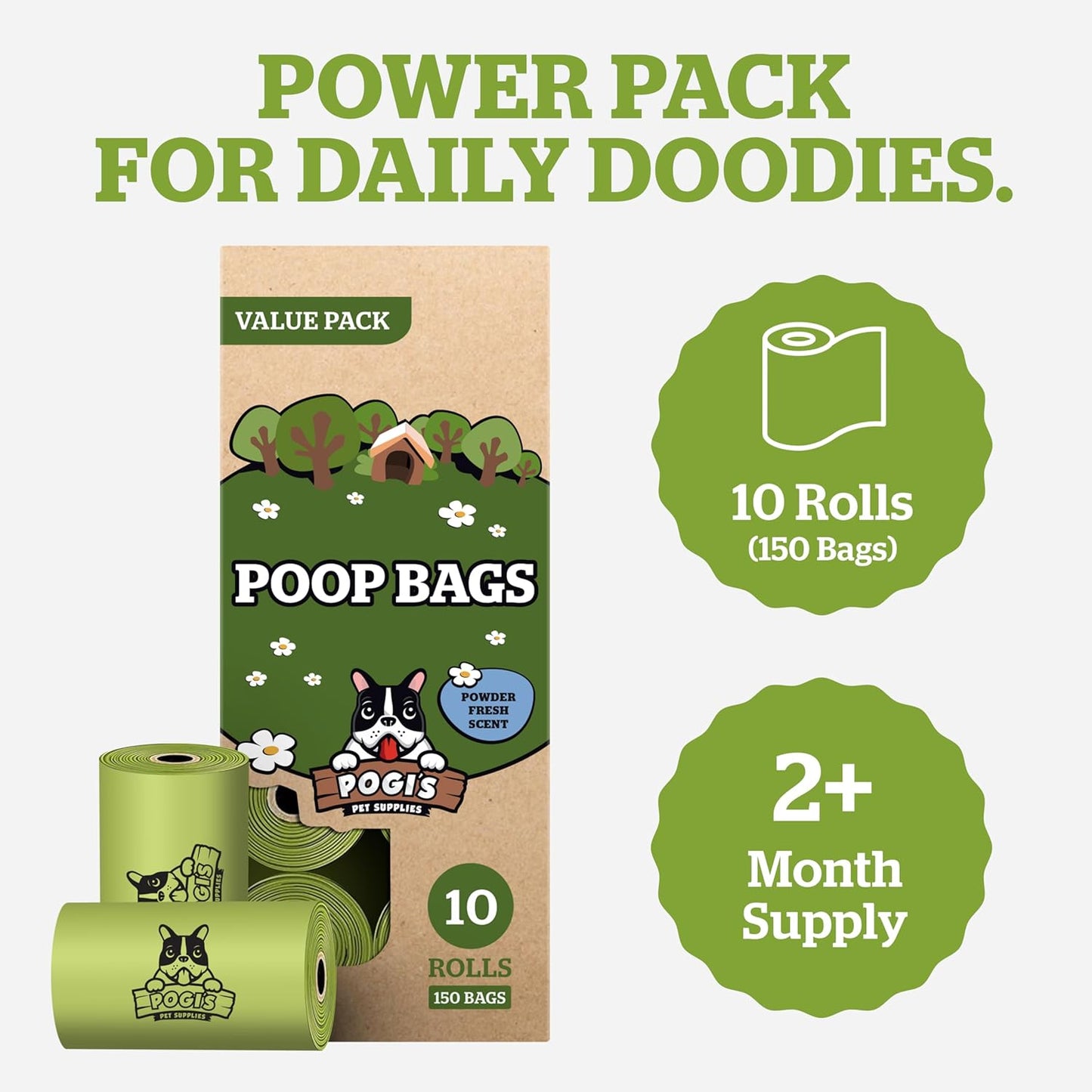 Pogi's Premium Leak-Proof Dog Waste Bags - Extra Thick with Fresh Scent (10 Rolls, 150 Count)
