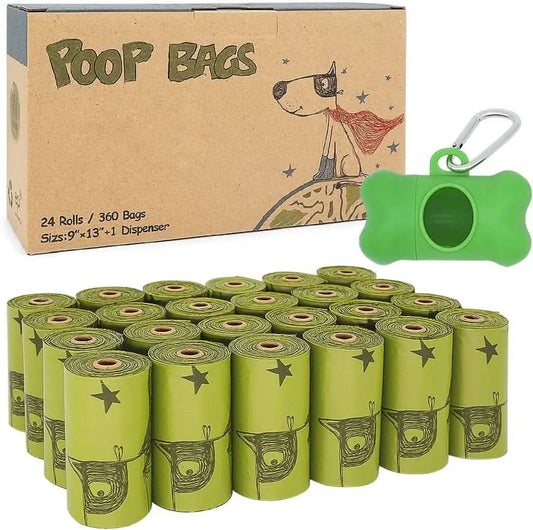 Biodegradable Dog Waste Bags - 360 Count, Extra Thick and Strong Eco-Friendly Refill Rolls with Dispenser