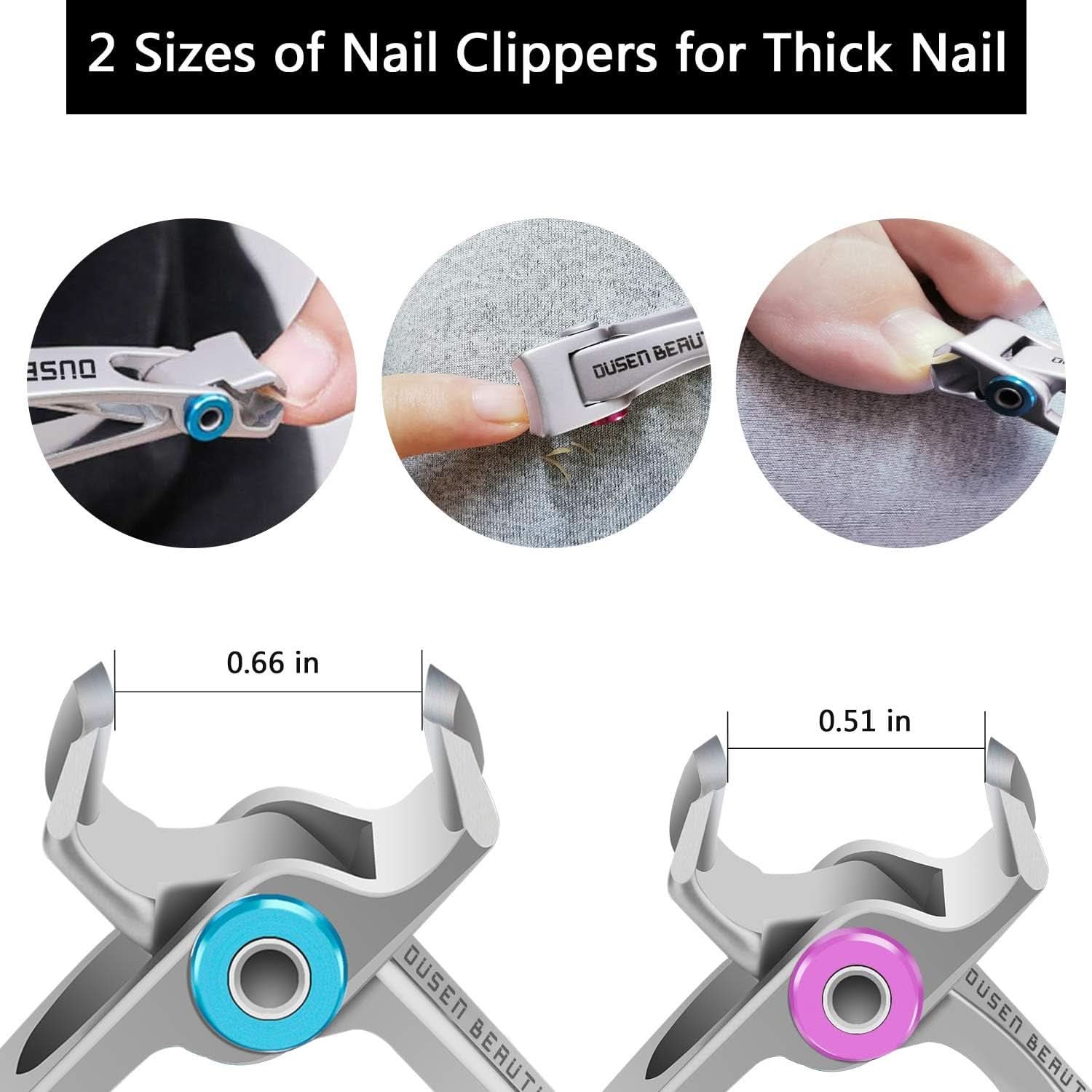 Professional Nail Clipper Set for Thick Nails - Extra Wide Jaw Stainless Steel Fingernail and Toenail Cutters with Nail File - Ideal for Seniors, Adults, Men, and Women