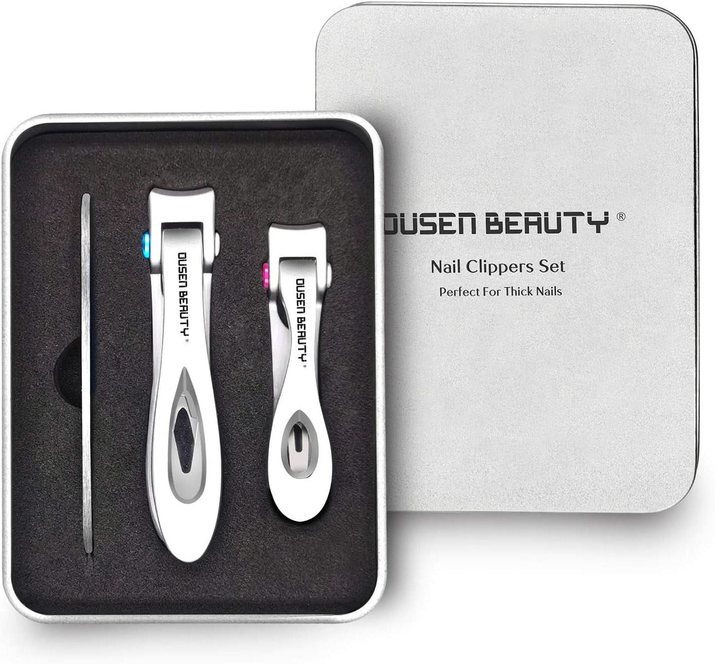Professional Nail Clipper Set for Thick Nails - Extra Wide Jaw Stainless Steel Fingernail and Toenail Cutters with Nail File - Ideal for Seniors, Adults, Men, and Women