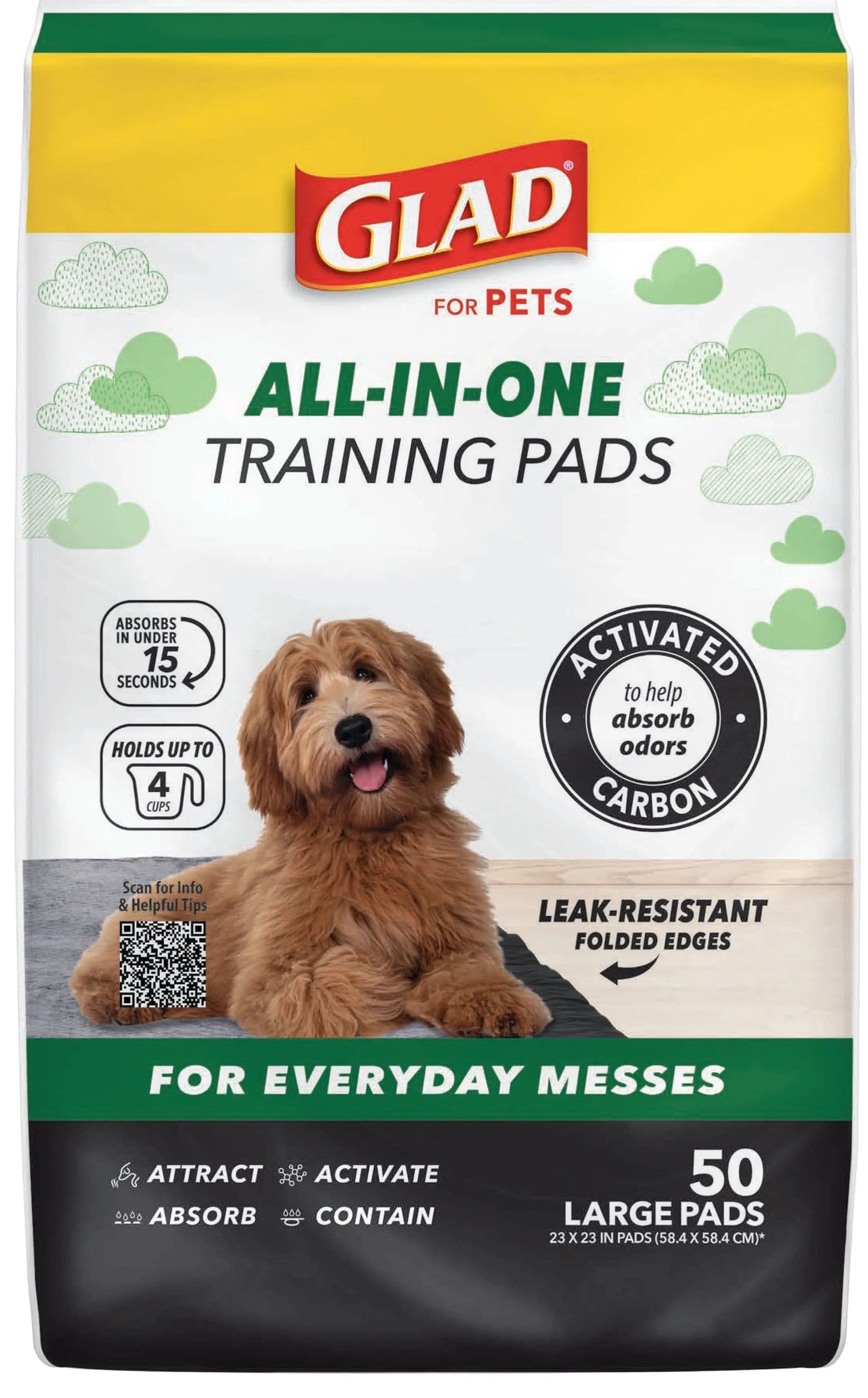 Activated Charcoal Leak-Resistant Training Pads for Dogs, 23In X 23In, 50 Count