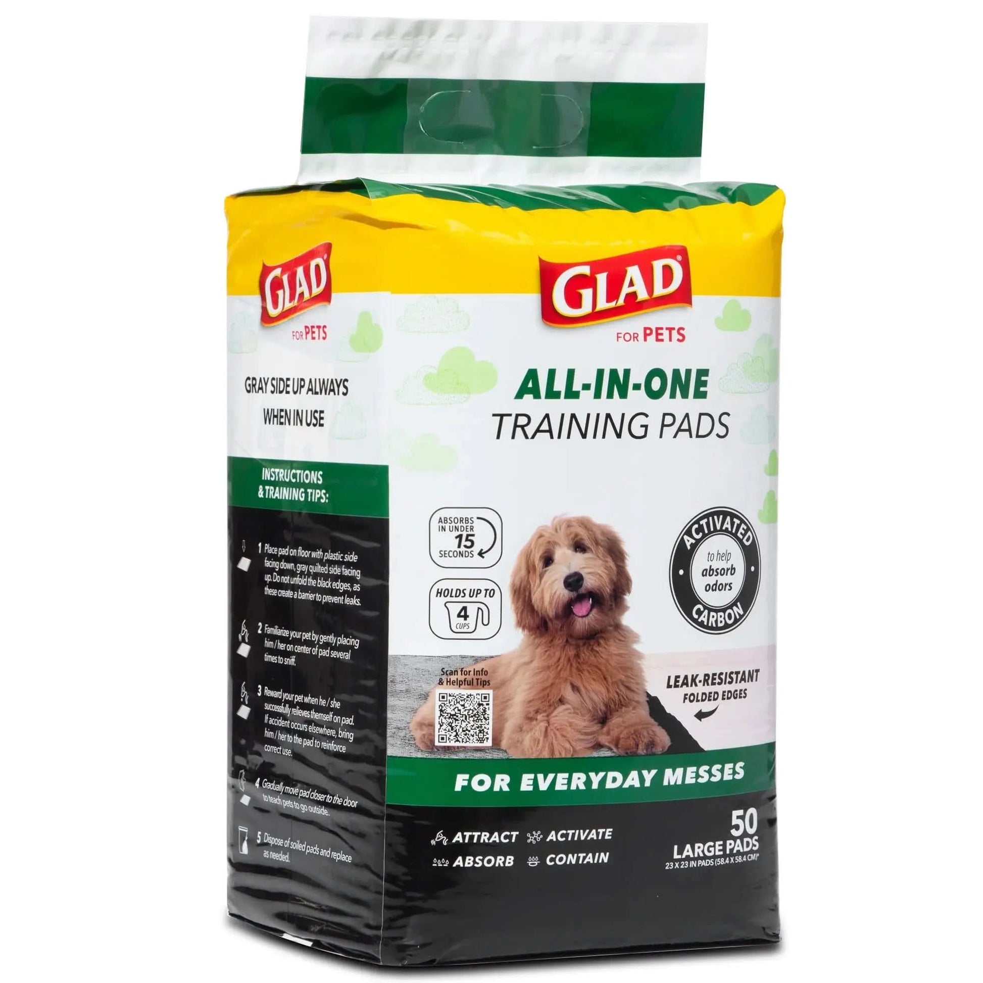 Activated Charcoal Leak-Resistant Training Pads for Dogs, 23In X 23In, 50 Count