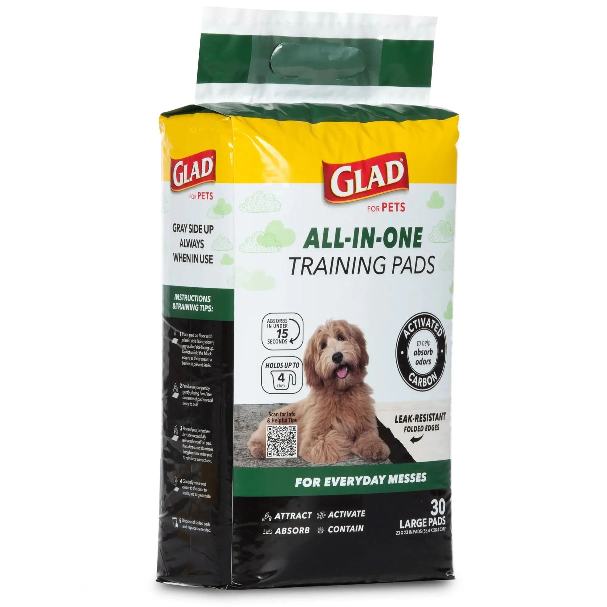 Glad Activated Charcoal Leak-Resistant Training Pads for Dogs, 23In X 23In, 30 Count