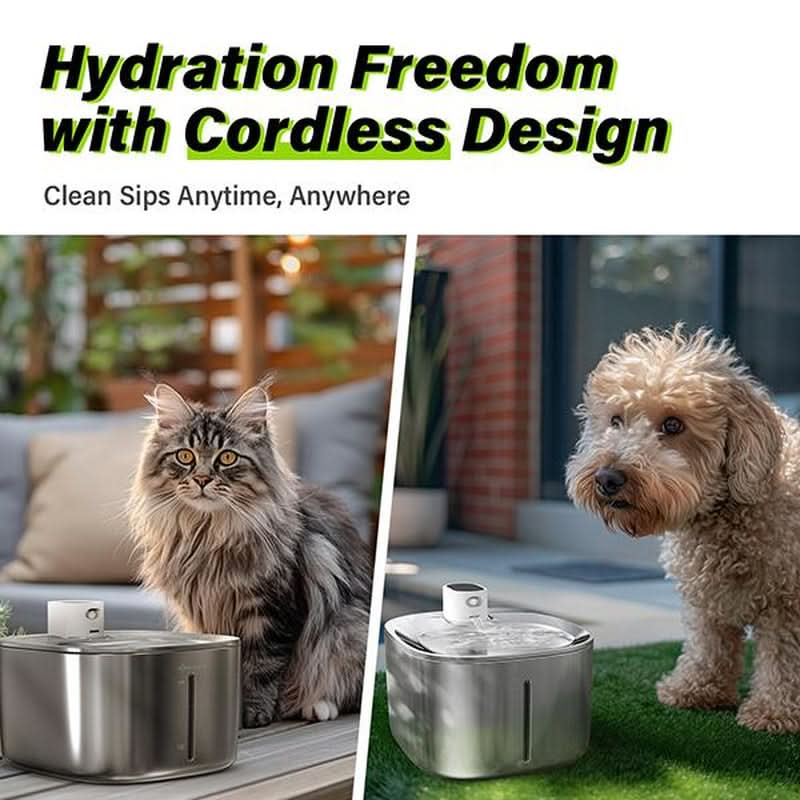 APETDOLA SL Stainless Steel Automatic Pet Water Fountain - 4L Capacity, Wireless Design, Ultra-Quiet Operation, Ideal for Cats and Dogs, Easy to Clean, Perfect Father's Day Gift