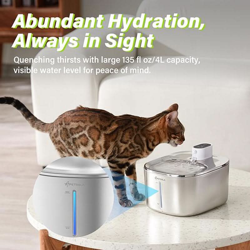 APETDOLA SL Stainless Steel Automatic Pet Water Fountain - 4L Capacity, Wireless Design, Ultra-Quiet Operation, Ideal for Cats and Dogs, Easy to Clean, Perfect Father's Day Gift
