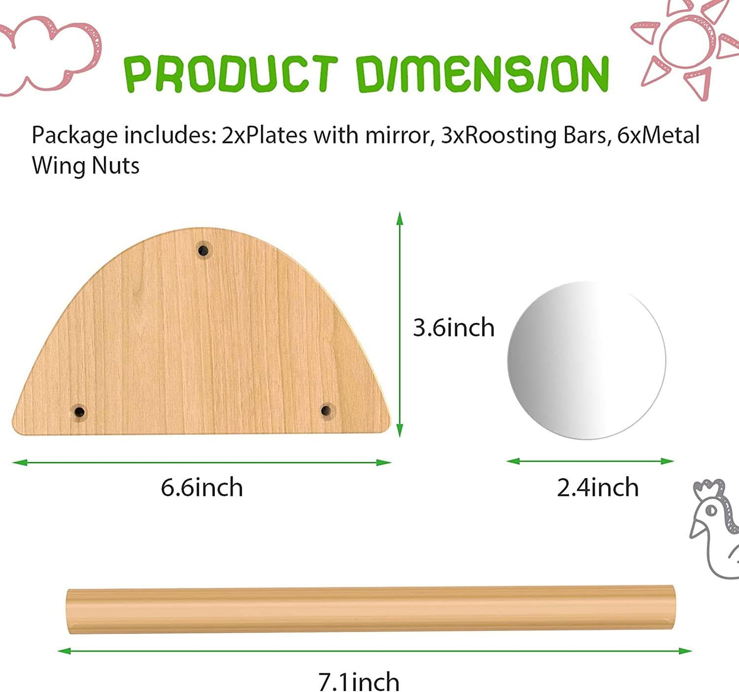 Mini Chick Perch with Mirror - Durable Bamboo Roosting Bar for Coop and Brooder, Ideal Training Perch for Young Chicks, Easy Assembly and Cleaning, Engaging Toy for Poultry