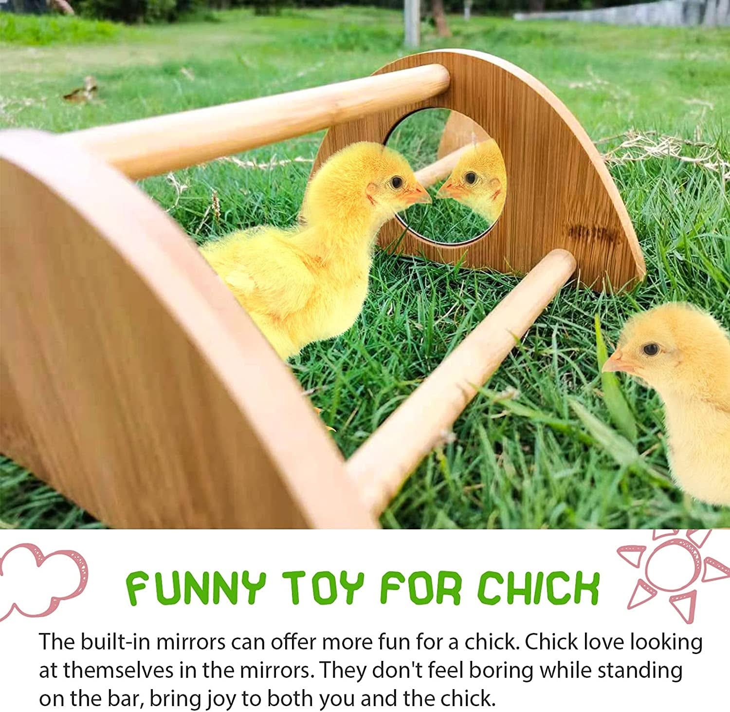 Mini Chick Perch with Mirror - Durable Bamboo Roosting Bar for Coop and Brooder, Ideal Training Perch for Young Chicks, Easy Assembly and Cleaning, Engaging Toy for Poultry
