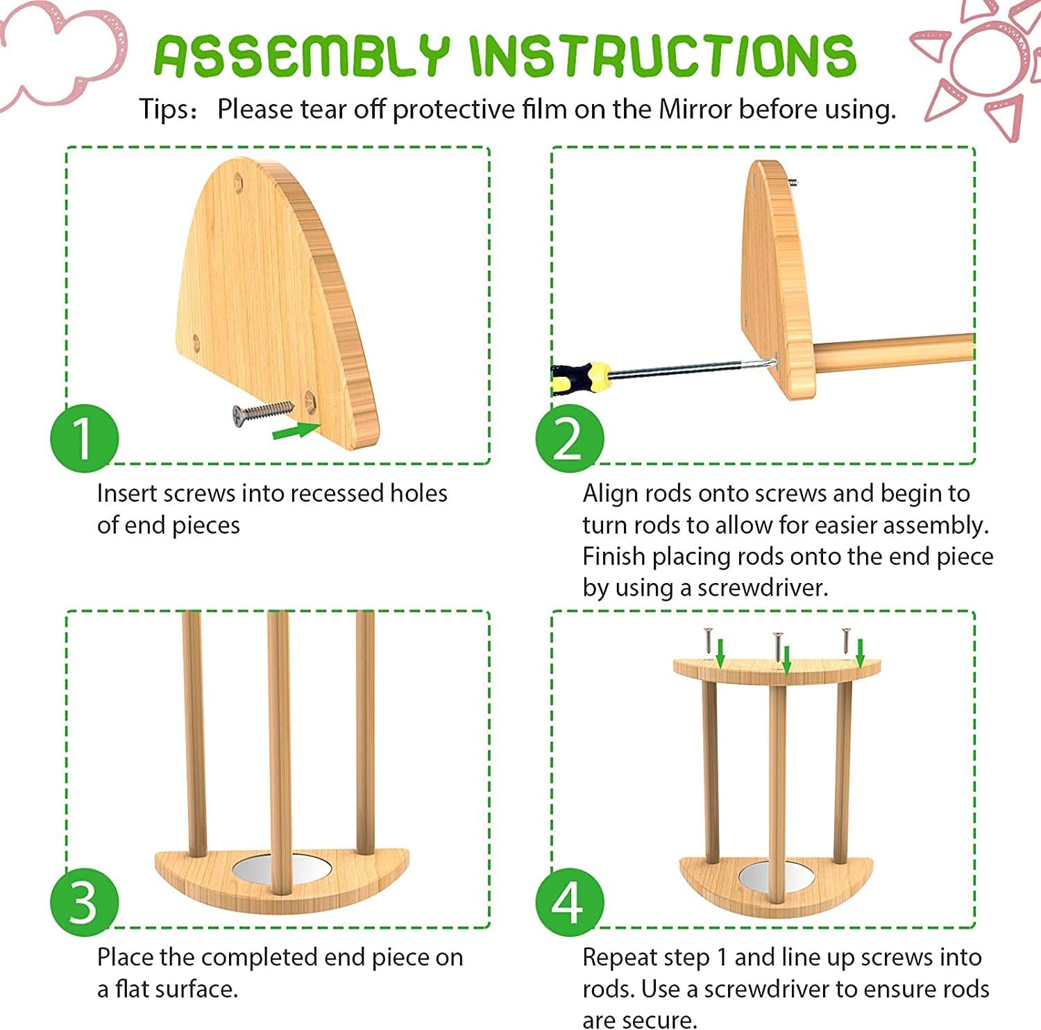 Mini Chick Perch with Mirror - Durable Bamboo Roosting Bar for Coop and Brooder, Ideal Training Perch for Young Chicks, Easy Assembly and Cleaning, Engaging Toy for Poultry