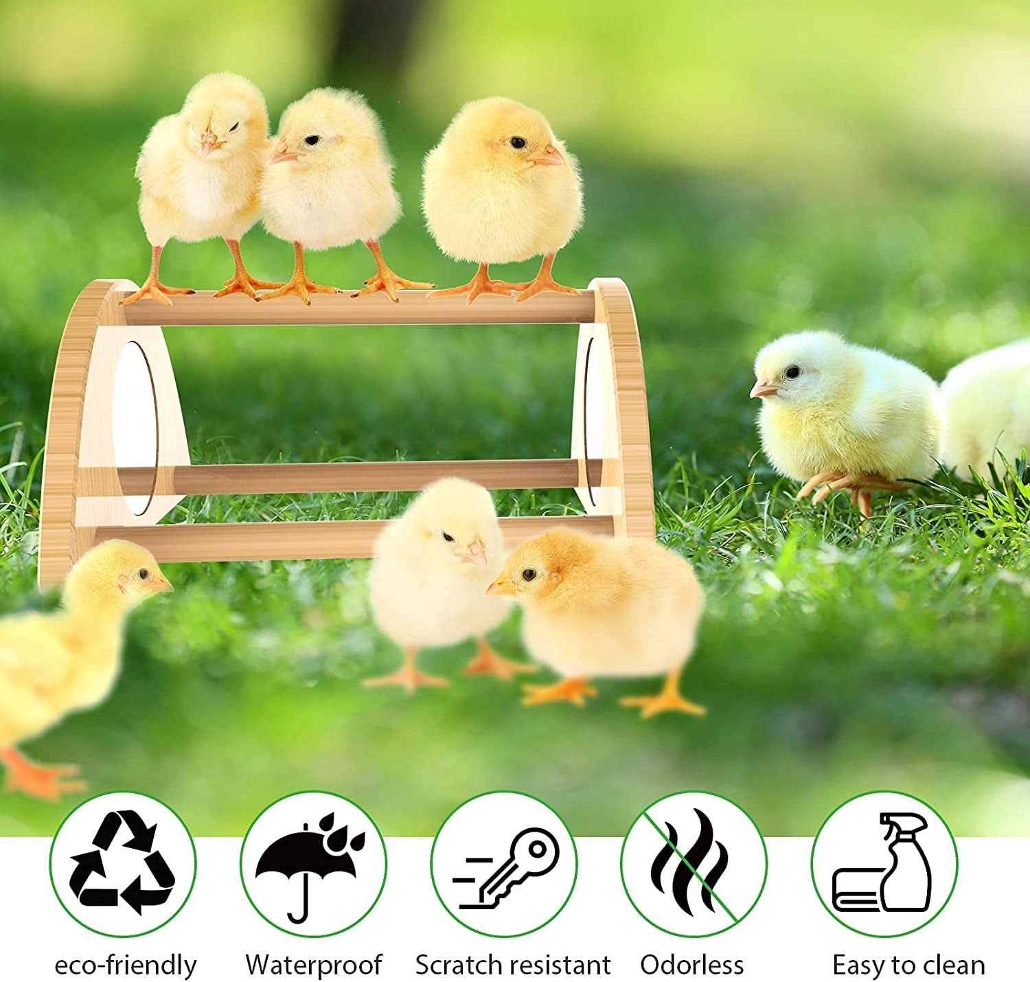 Mini Chick Perch with Mirror - Durable Bamboo Roosting Bar for Coop and Brooder, Ideal Training Perch for Young Chicks, Easy Assembly and Cleaning, Engaging Toy for Poultry