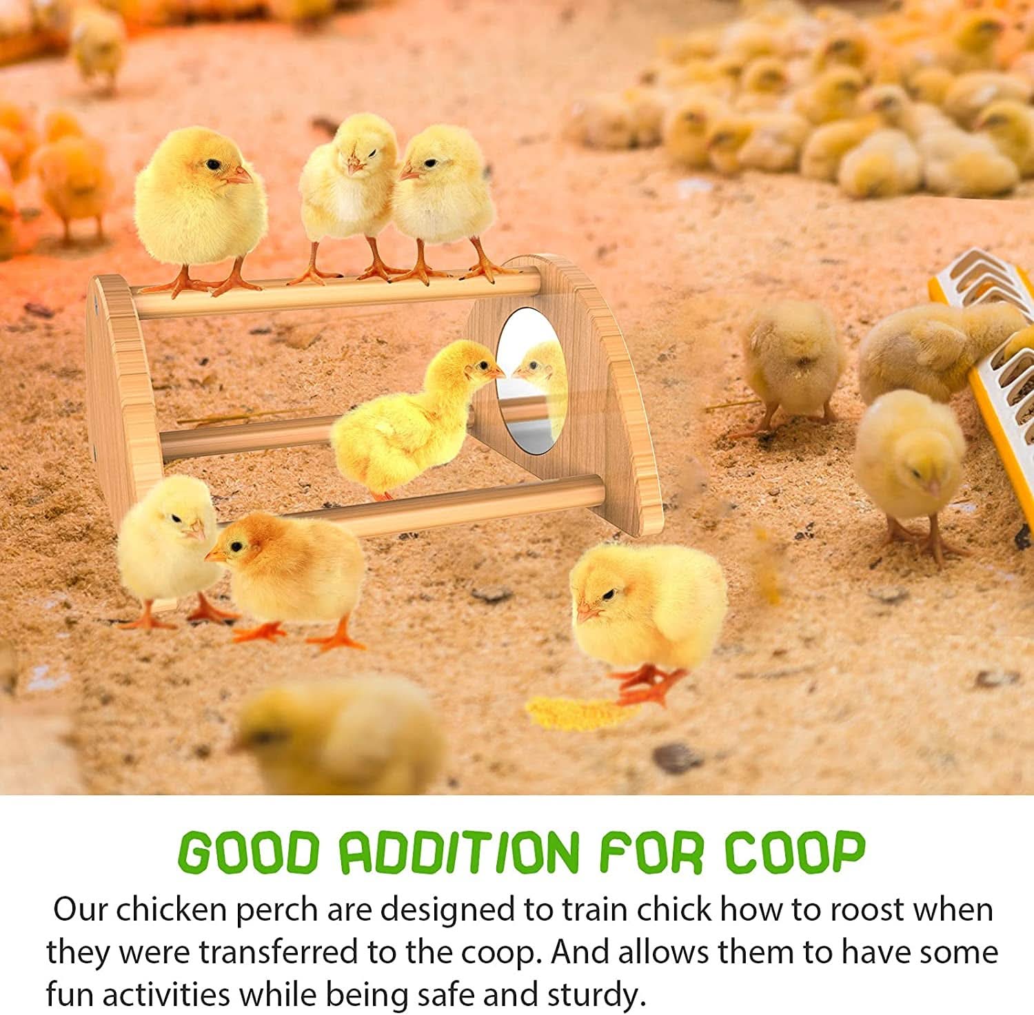 Mini Chick Perch with Mirror - Durable Bamboo Roosting Bar for Coop and Brooder, Ideal Training Perch for Young Chicks, Easy Assembly and Cleaning, Engaging Toy for Poultry