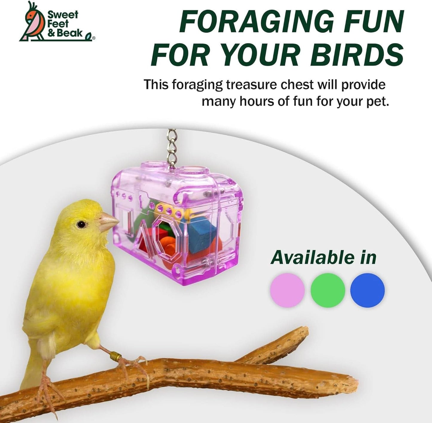 Premium Foraging Treasure Chest for Birds - Colorful, Safe, and Easy-to-Install Cage Accessory - Washable, Refillable, Non-Toxic Design