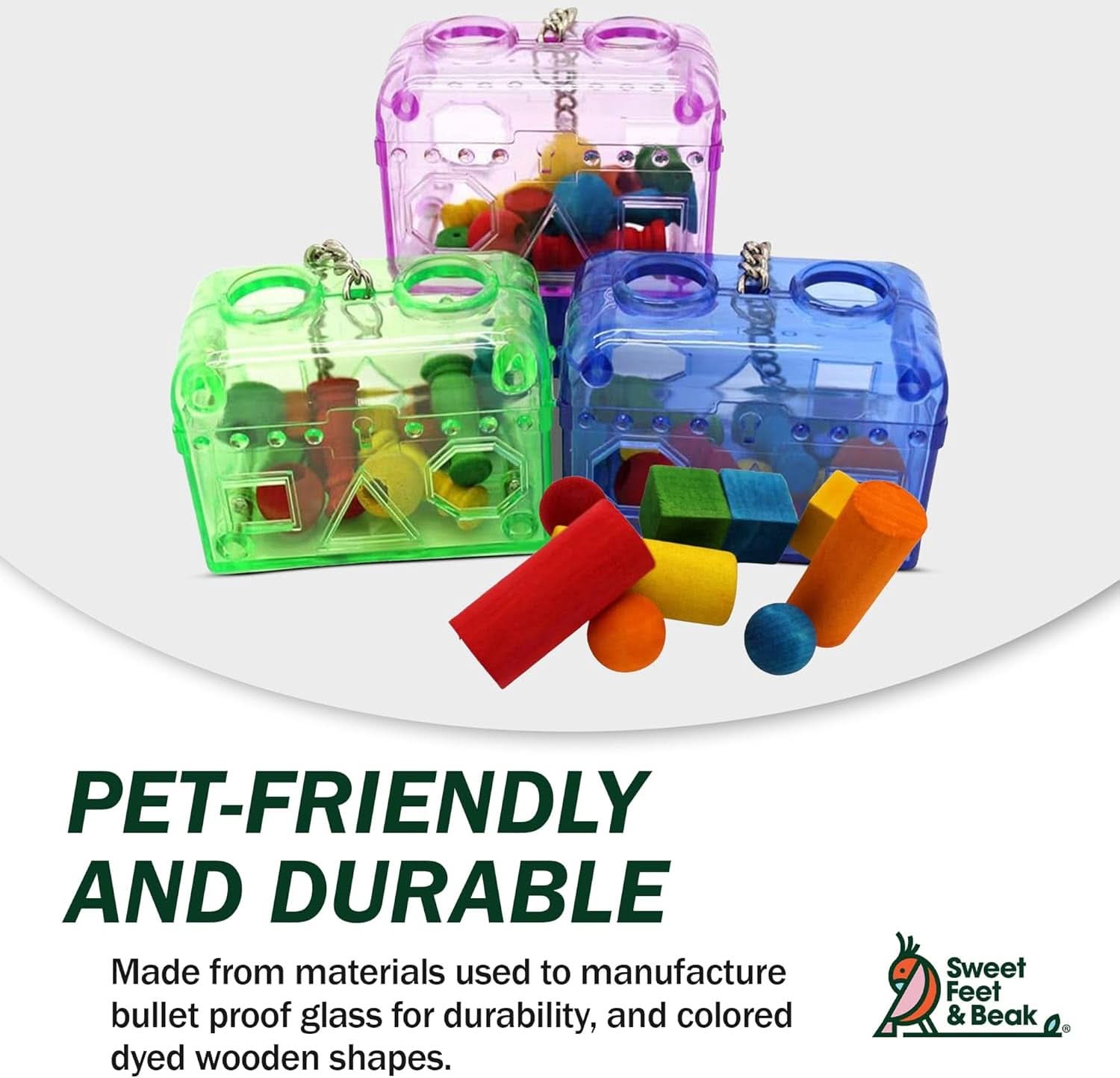 Premium Foraging Treasure Chest for Birds - Colorful, Safe, and Easy-to-Install Cage Accessory - Washable, Refillable, Non-Toxic Design