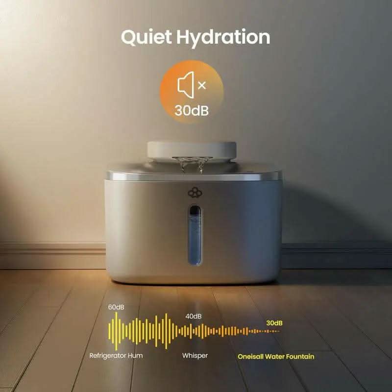 Oneisall Wireless & Stainless Steel Cat Water Fountain, 3.5L/118Oz Automatic Cat Water Fountain,304 Stainless Steel,Cordless & Rechargeable with Motion Sensor and Low Noise