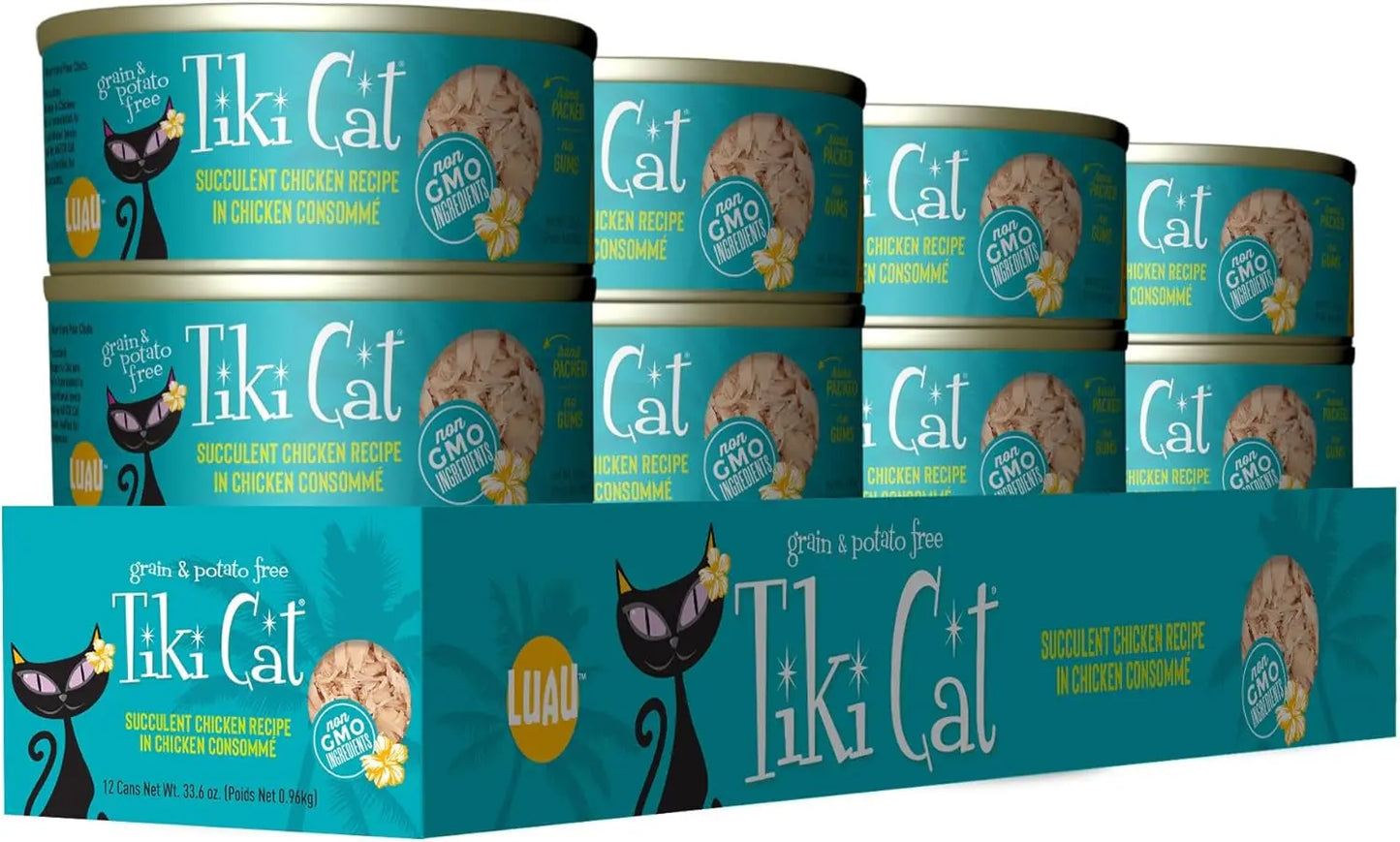 Tiki Cat Luau Shredded Chicken Recipe in Chicken Consommé, Grain-Free Wet Canned Cat Food for All Life Stages, 2.8 Oz. Can (12 Count)
