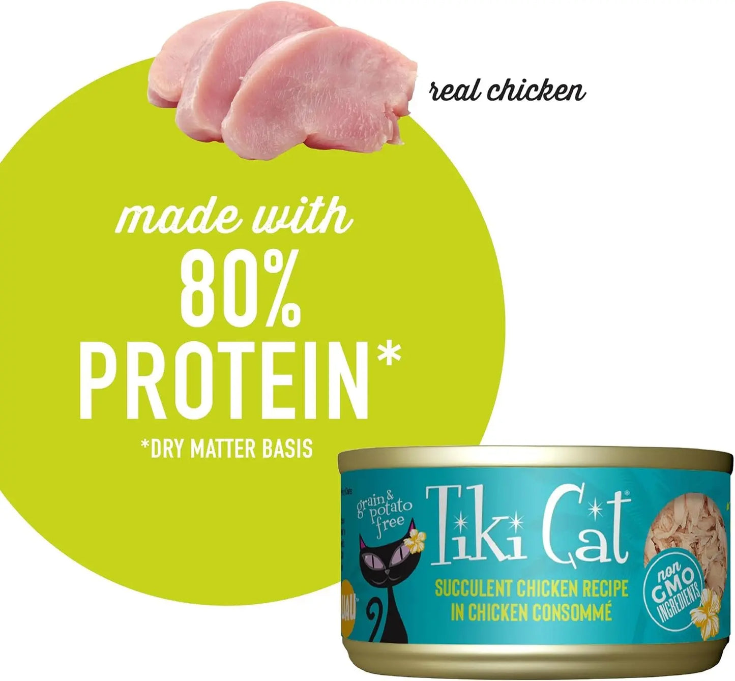Tiki Cat Luau Shredded Chicken Recipe in Chicken Consommé, Grain-Free Wet Canned Cat Food for All Life Stages, 2.8 Oz. Can (12 Count)
