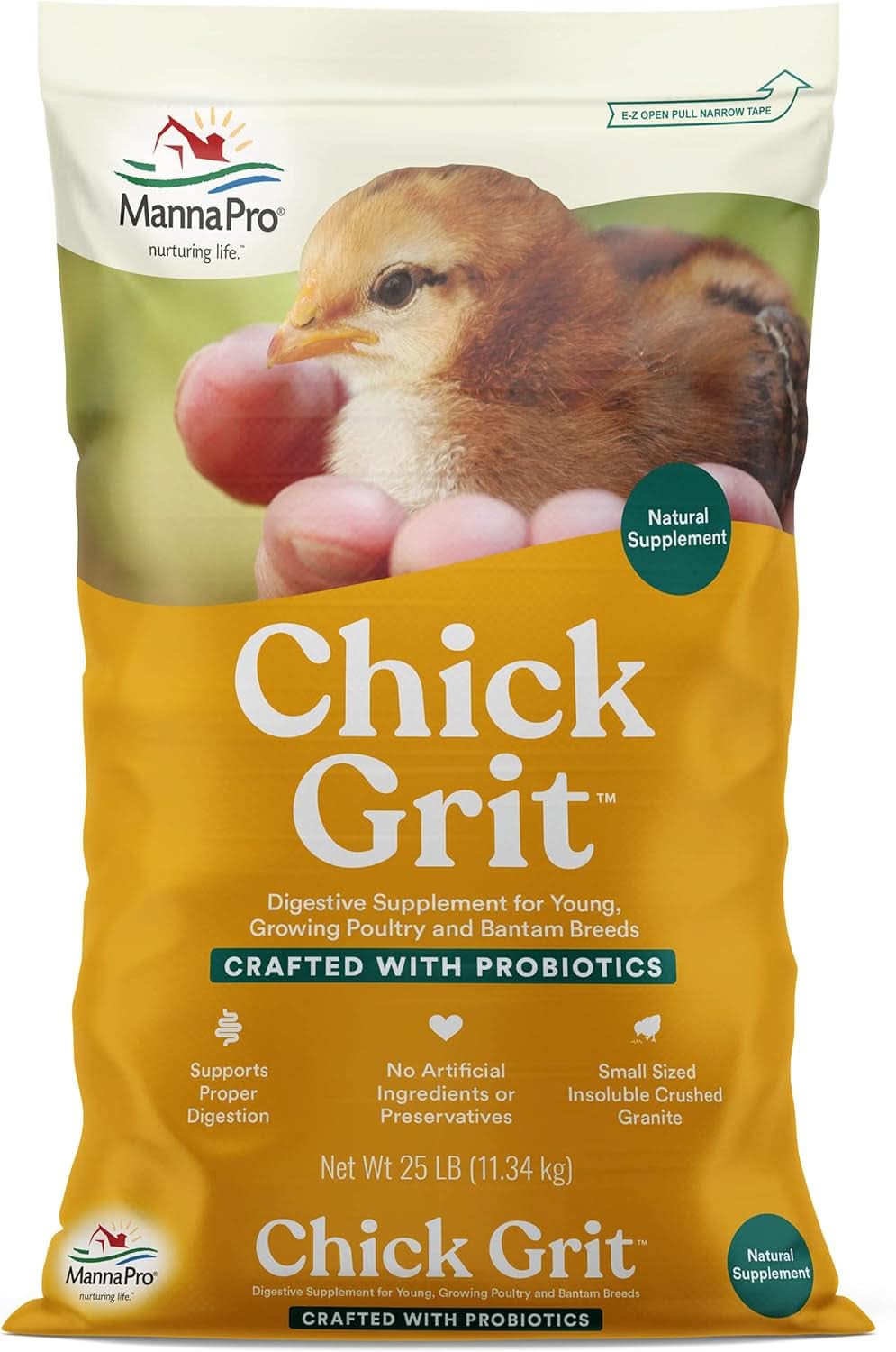 Chick Grit - Digestive Supplement for Young Poultry and Bantam Breeds with Probiotics, 25 lbs of Natural Insoluble Crushed Granite, Free from Artificial Ingredients and Preservatives