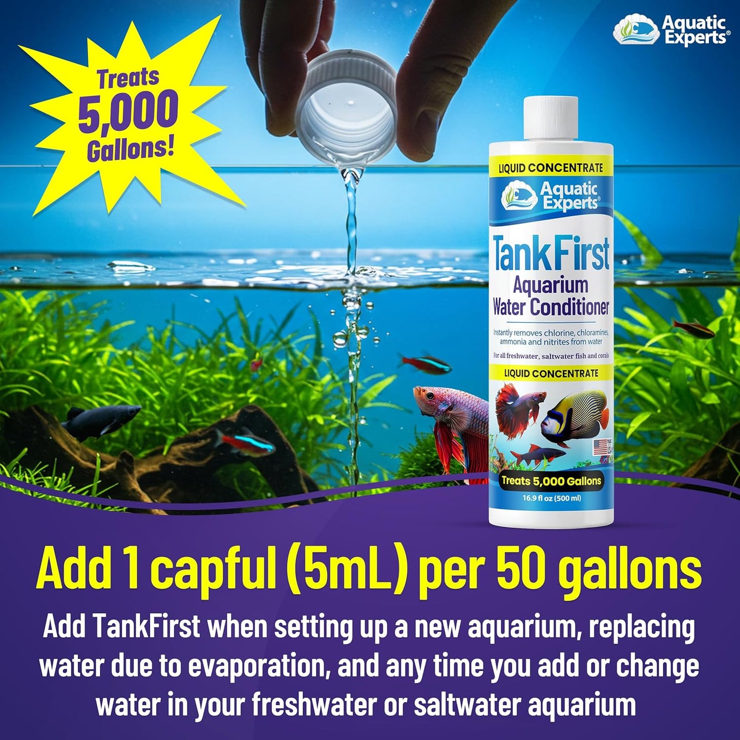Tankfirst Complete Aquarium Water Conditioner - Advanced Formula for Instant Removal of Chlorine, Chloramines, and Ammonia Detoxification (Concentrate, 500 ml)