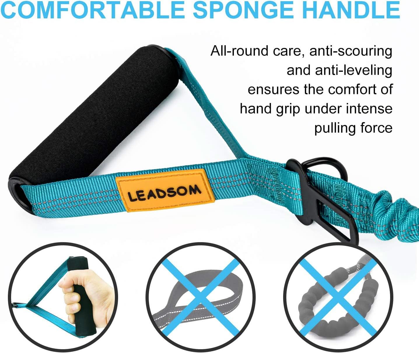 6FT Heavy-Duty Elastic Bungee Dog Leash with Shock Absorption, Padded Comfort Handle, and Traffic Handle for Medium and Large Dogs - Ideal for Training