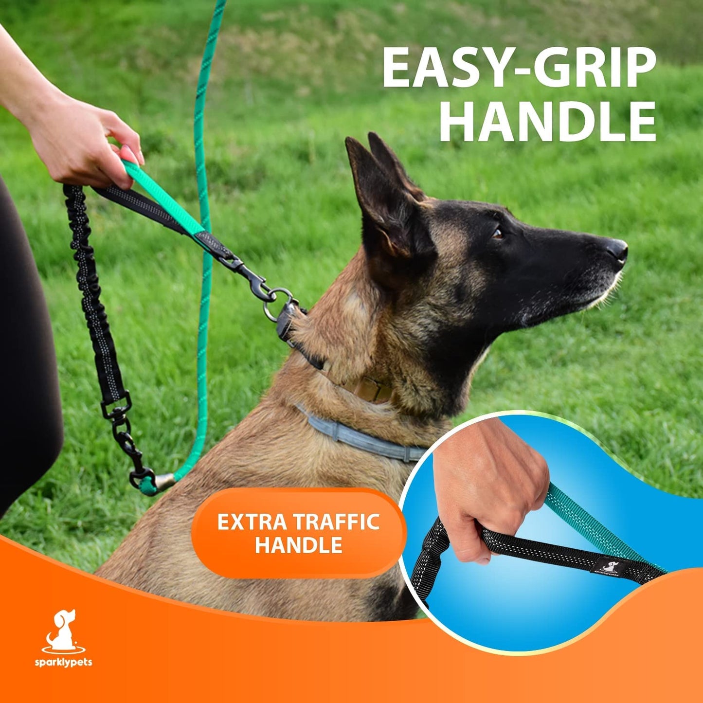 Durable Bungee Leash for Medium to Large Dogs with Anti-Pull Shock Absorption - Non-Slip Reflective Outdoor Lead (Teal, 5.5 Ft)